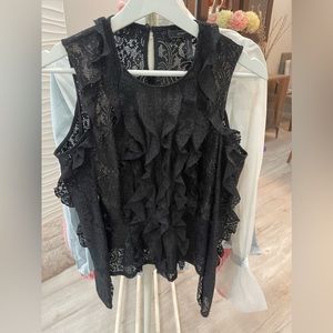 BCBGMaxAzria Black Lace Ruffle Top